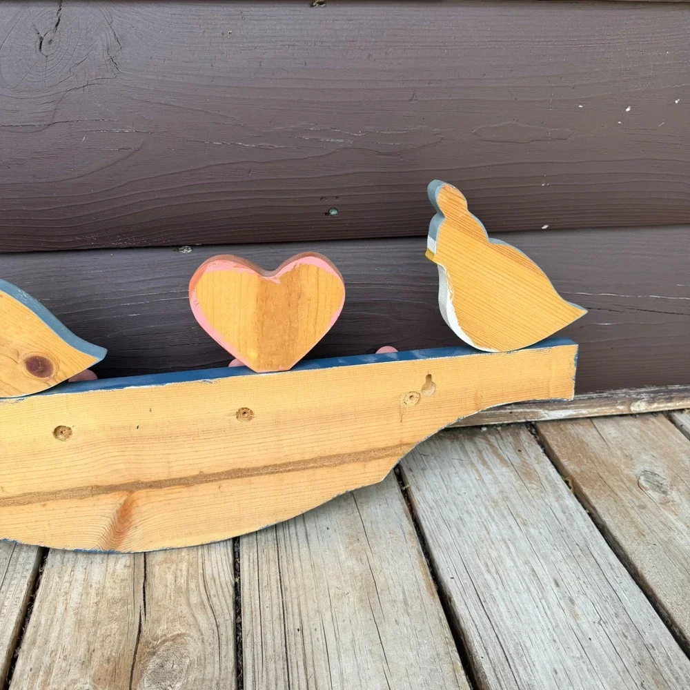 Vintage Folk Art Wooden Wall Hooks – Bluebird Country Cottage Peg Rack